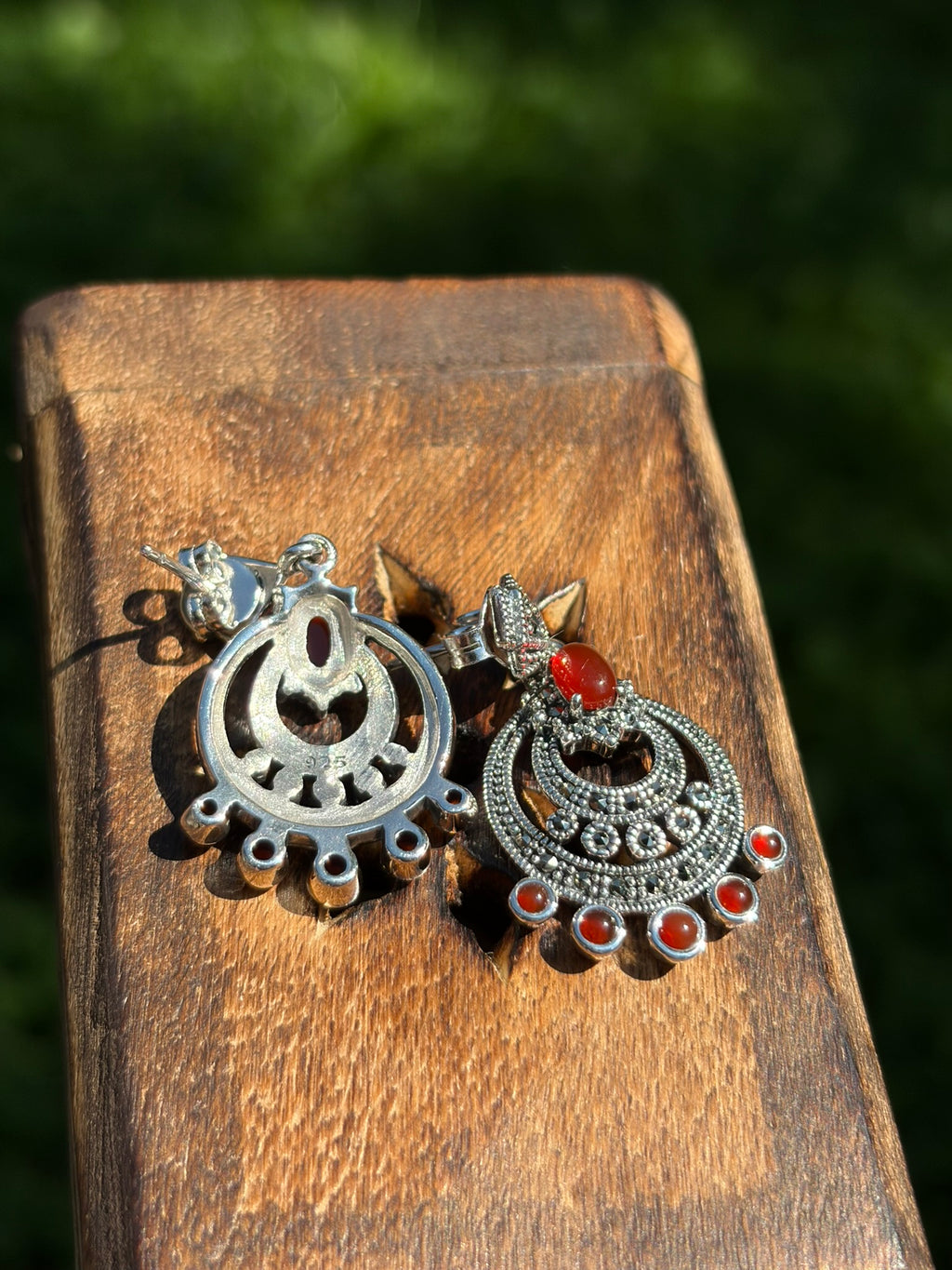 Red agate Marcasite Silver 925 earring