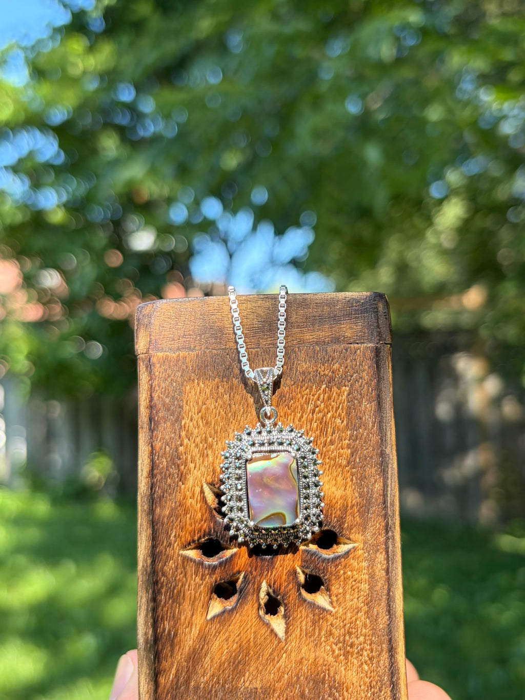 925 Silver Marcasite Pendant with Natural Abalone Stone