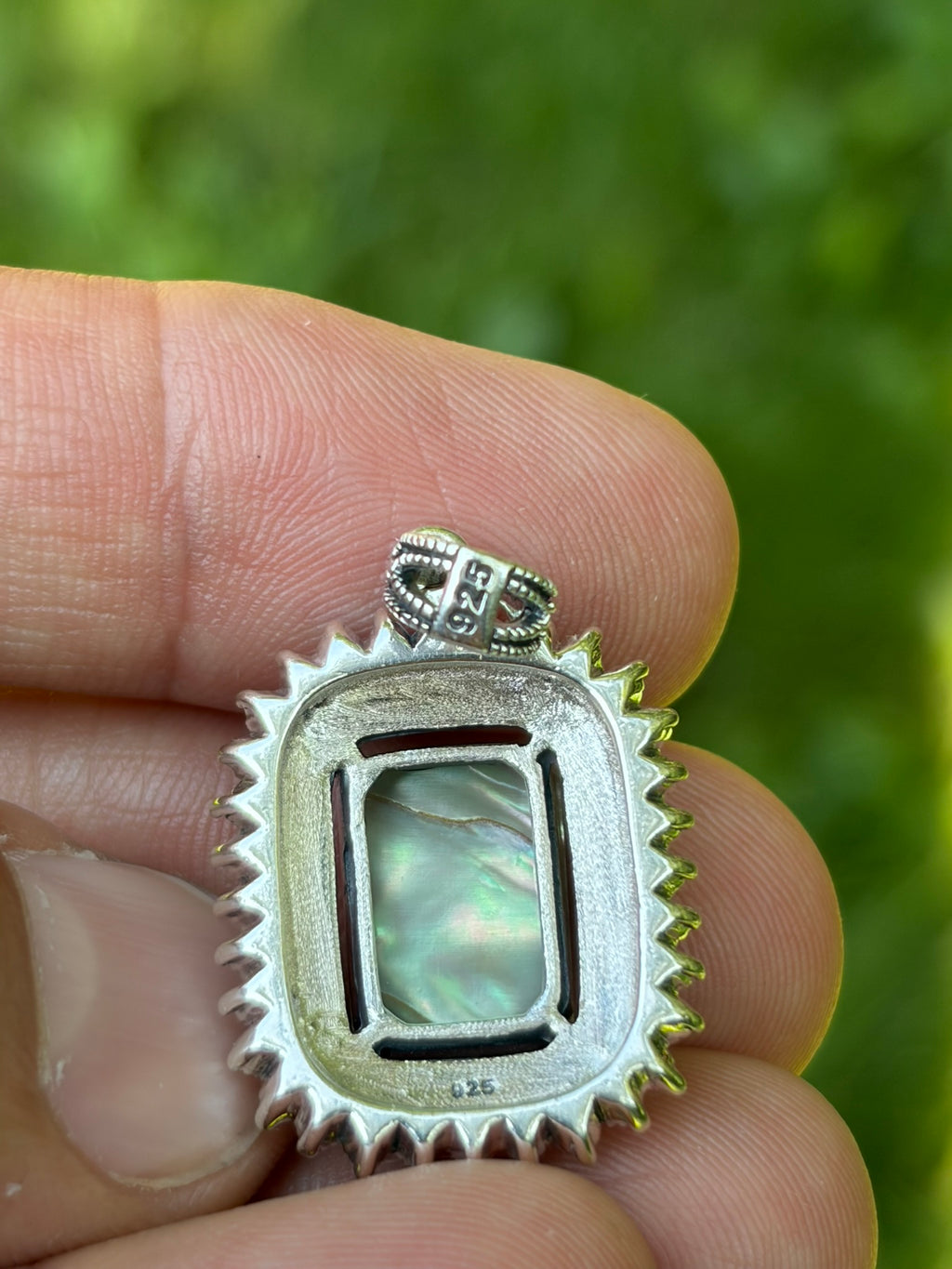925 Silver Marcasite Pendant with Natural Abalone Stone